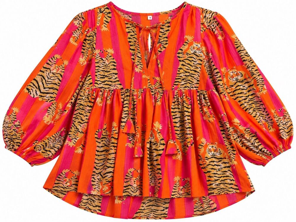NWT Southern Girl Chic Tiger Cotton Gauze Tunic Blouse Top Size Small New